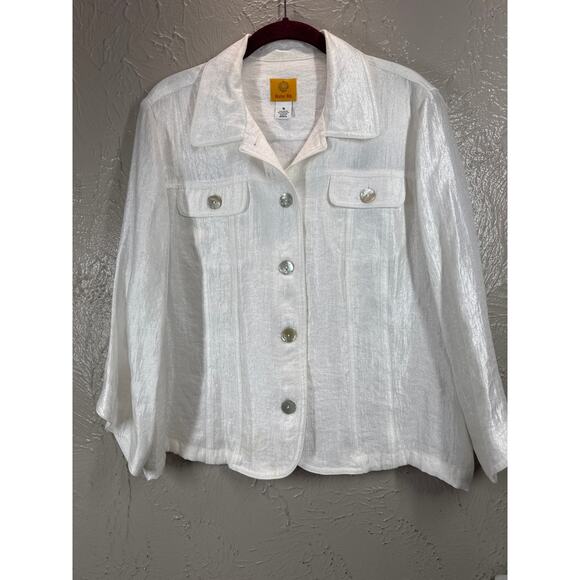 Ruby Road Shimmer Blouse Top Buttons Pleated Accents White Shirt Jacket Size 16 - Picture 1 of 5